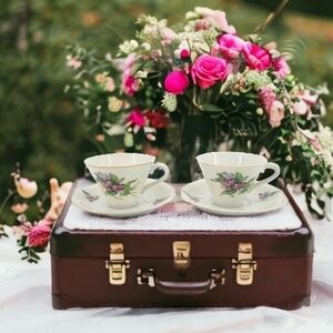 Vintage Violet Teacup and Saucer set for 2 - Made in Japan